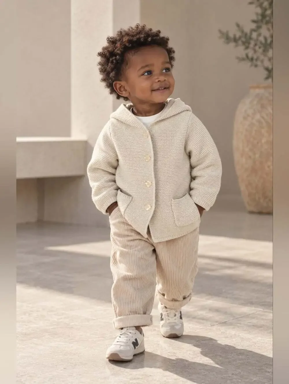 Baby Gap Cream Cotton Knit Hooded Cardigan 18-24M Bear Ears